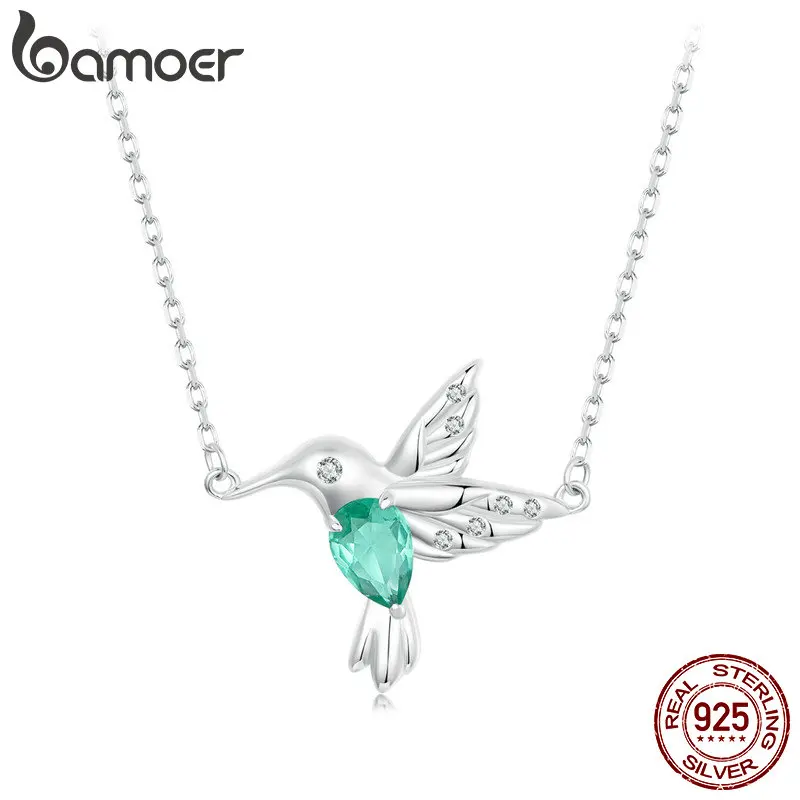 

Bamoer Zircon Hummingbird Necklace 925 Sterling Silver Unique Hummingbird Design Necklace Women Fine Jewelry