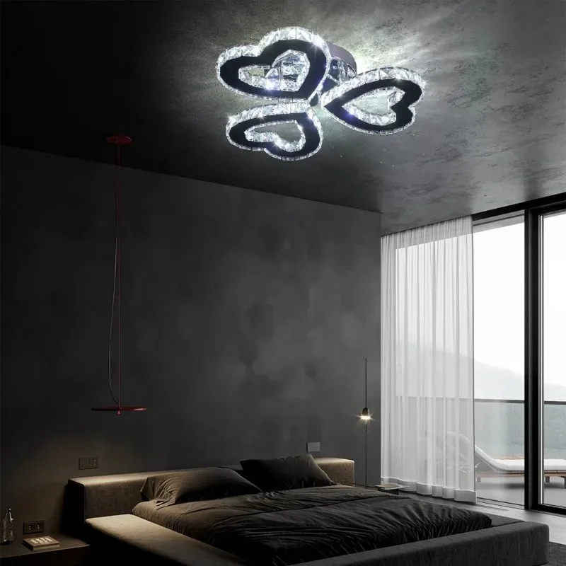 Luces LED modernas en forma de corazón con tres anillos, accesorios de luces de techo de cristal, decoración para habitación, electrodoméstico, luz para dormitorio, Día de San Valentín