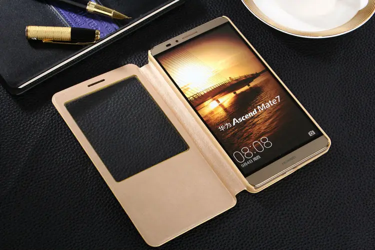 For Huawei Ascend Mate 7 Smart View Case cuto Sleep Wake Up Function Leather Case Flip Cover Shockproof Stand Holster Shell