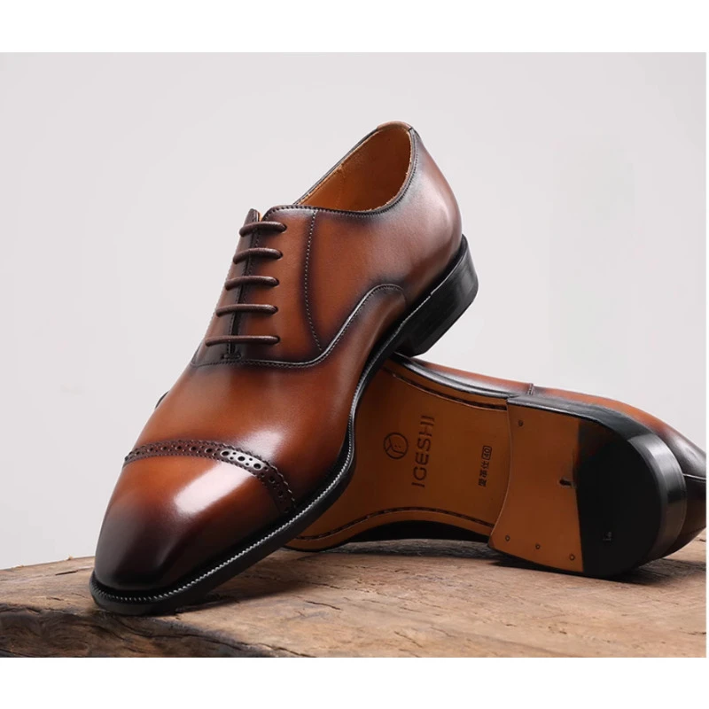 

Genuine Leather Oxford Shoes for Men Handmade Business Formal Dress Shoes Lace Up Leather Sole