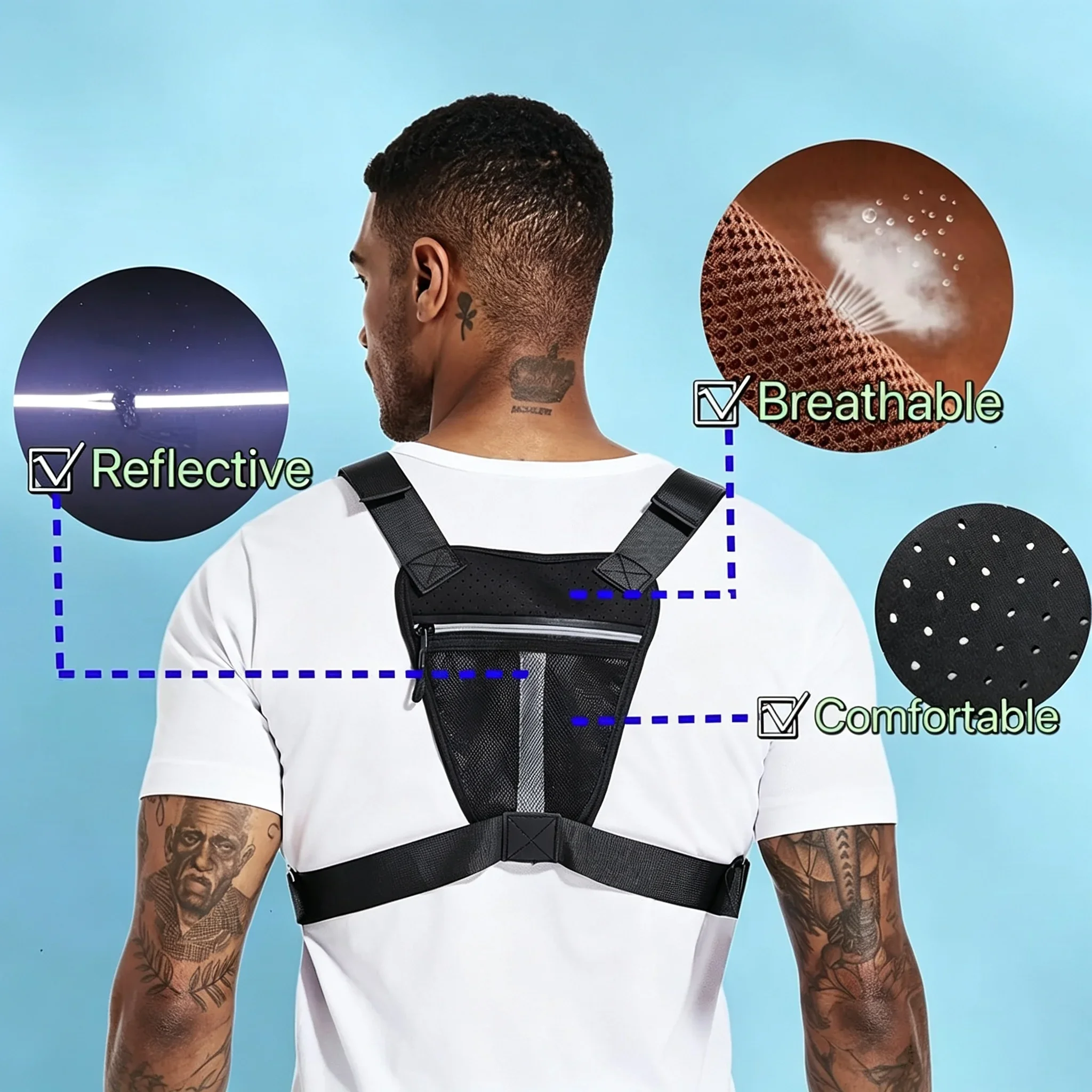 Sport-Brusttasche, Brustgurt-Laufweste, wasserabweisende leichte Laufwestentasche, für Männer und Frauen zum Radfahren, Wandern, Gehen, Klettern – Detail 9