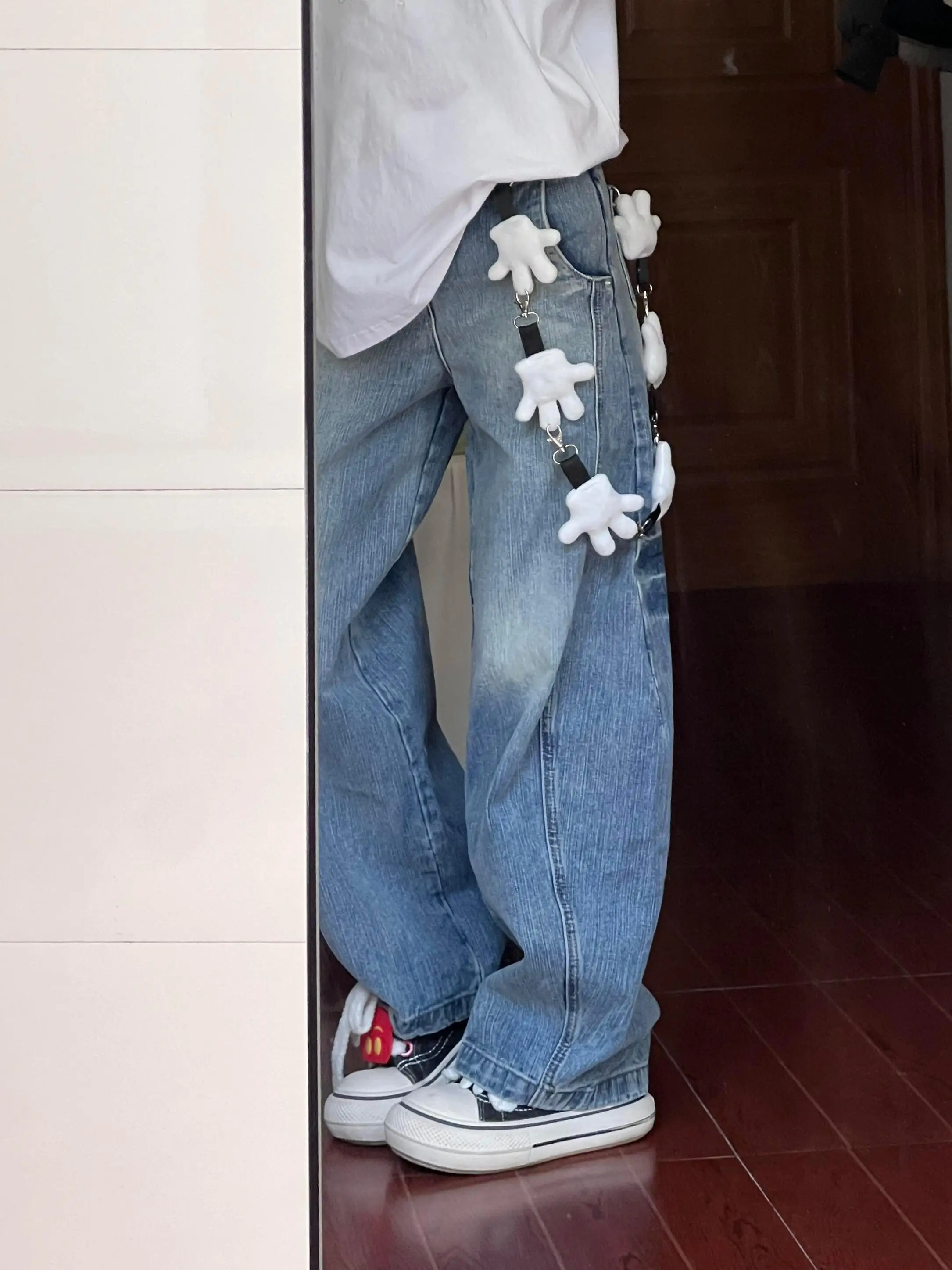 

Fuyuan Blue Curved Knife Workwear Jeans Women's Loose Wide Leg Long Pants Spring New Style American Retro Casual Trousers