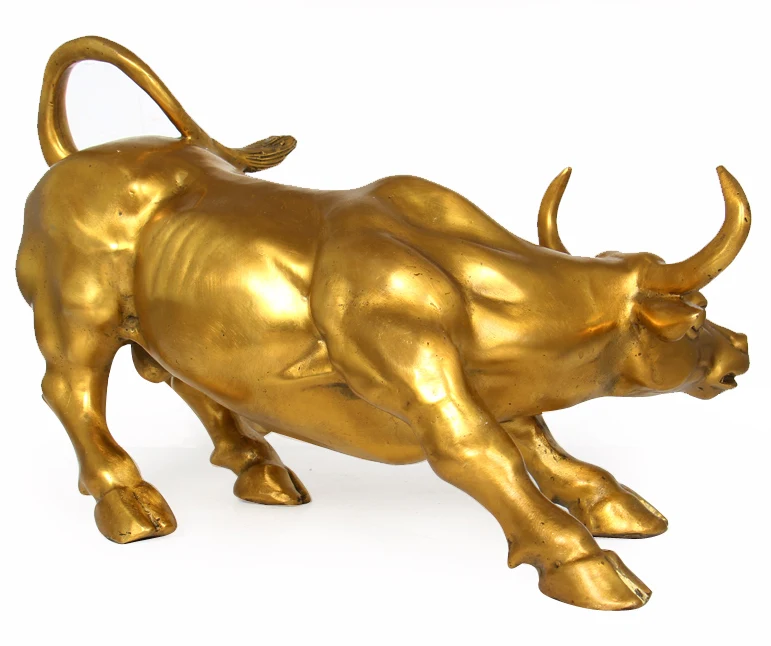 19CM # office home store business stock-market Mascot -efficacious Talisman Money Drawing gold Charging Bull brass statue