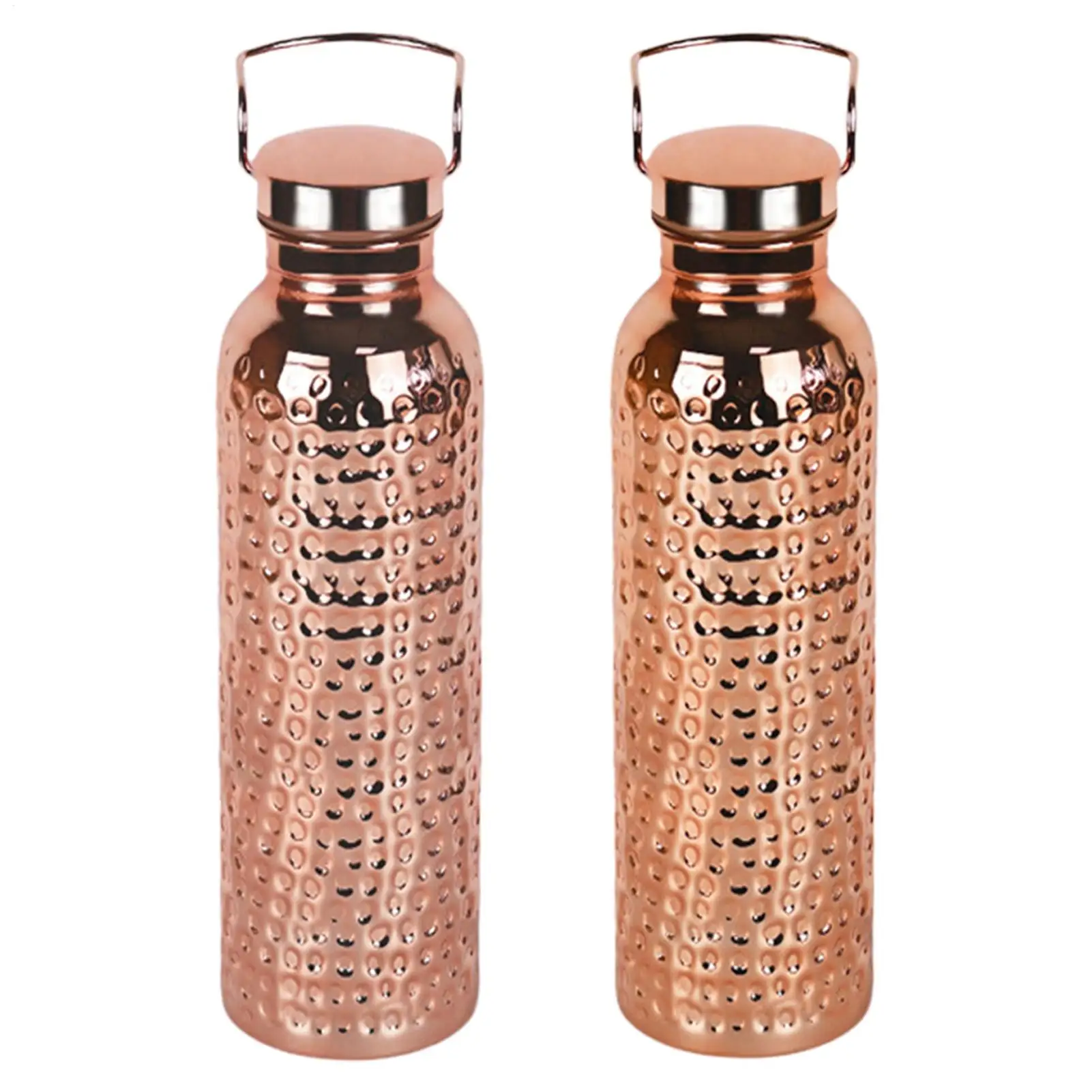 1pc 800ML Stainless Steel Electroplated Copper Water Bottle​ ​L-Shaped Handle Bottle​ ​Hammer Pattern Bottle​ Sports Water Bottl