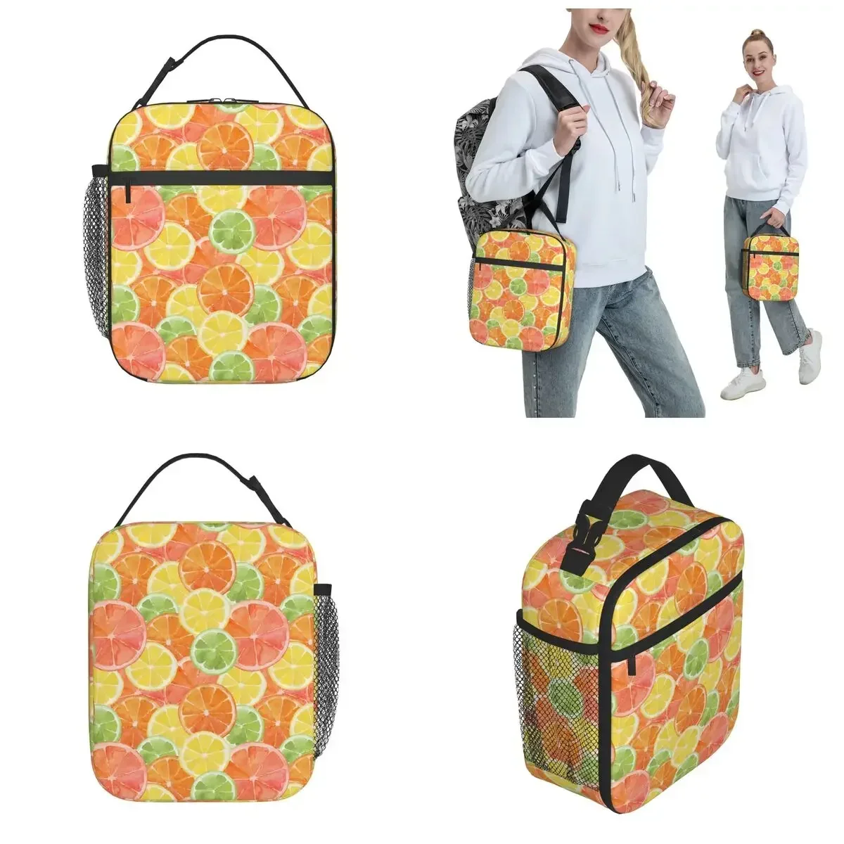 Watercolor Orange Lemon Grapefruit Insulated Lunch Bag Storage Food Box Portable Cooler Thermal Bento Box School