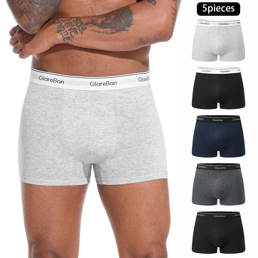 Paquete de 5 uds. De ropa interior Boxer de algodón para hombre, bragas y calzoncillos de marca para hombre, conjunto de lujo, pantalones cortos, caja, calzoncillos de marca
