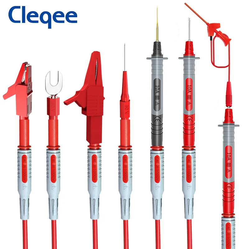 Cleqee P1300F 28PCS 4mm Banana Plug Multimeter Test Leads kit with Replaceable Needles Test Hook Alligator Clip Test Probe Cable