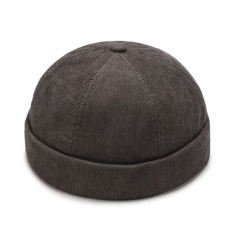 Men\'s Corduroy Brimless Docker Hat Ladies Autumn Plain Color Beanie Cap Rolled Cuff Harbour Hats Sailor Fisherman Landlord Hat