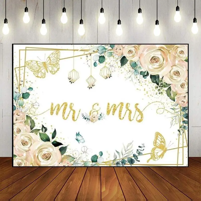 Miss to Mrs Backdrop Photography Wall Bridal Shower Rustic White Green Floral Wedding Bride Engagement Party Decorations Banner