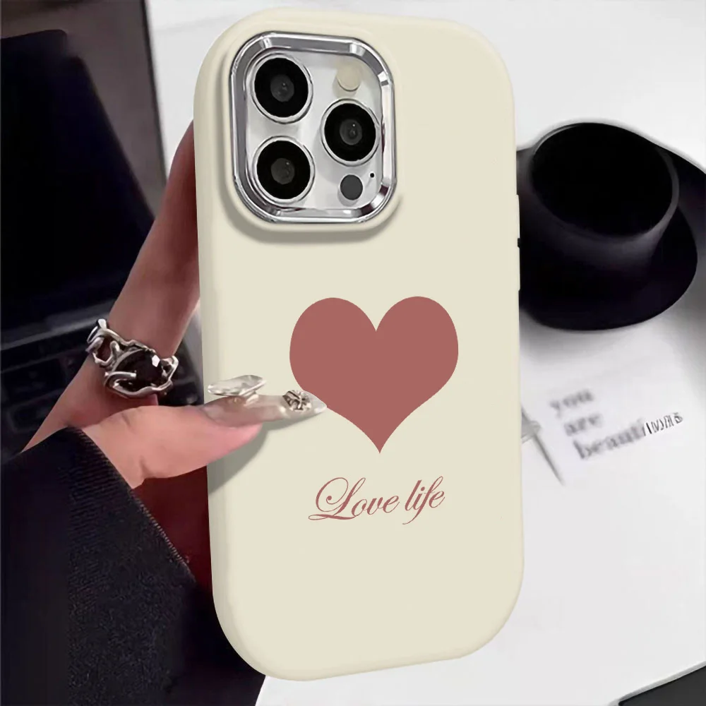 

Luxury Metal Lens Frame Phone Case For iPhone 14 15 Plus 16 Pro 13 12 11 16pro 15pro Max Fundas Love Heart Soft Silicone Cover