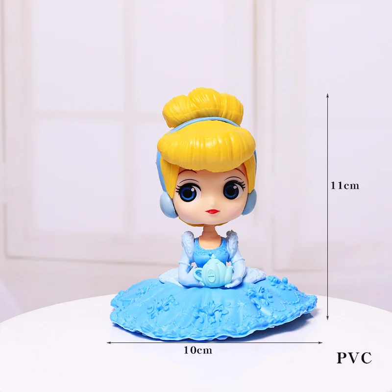 Disney Princess Q Posket Biancaneve Sirena Cenerentola Belle Mulan Jasmine Campanell PVC Action Figure Giocattoli di modello Regali per bambini