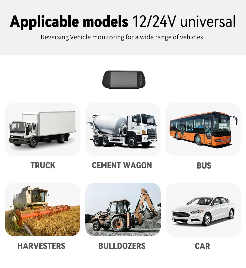 MJDOUD 7-Zoll-Auto-AHD-Raumspiegelmonitor für das Parken von Fahrzeugen, TFT-LCD-HD-Bildschirm für Rückfahrkamera, Rervesing Dispaly Universal – Detail 2