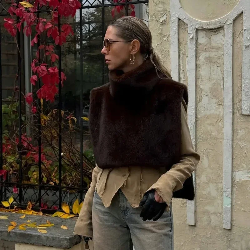 Picture 6: Autumn Winter Turtleneck Eco Mink Fur Tank Tops Sleeveless Jacket Coat New Fashion Faux Fur Sable Vest Crop Top