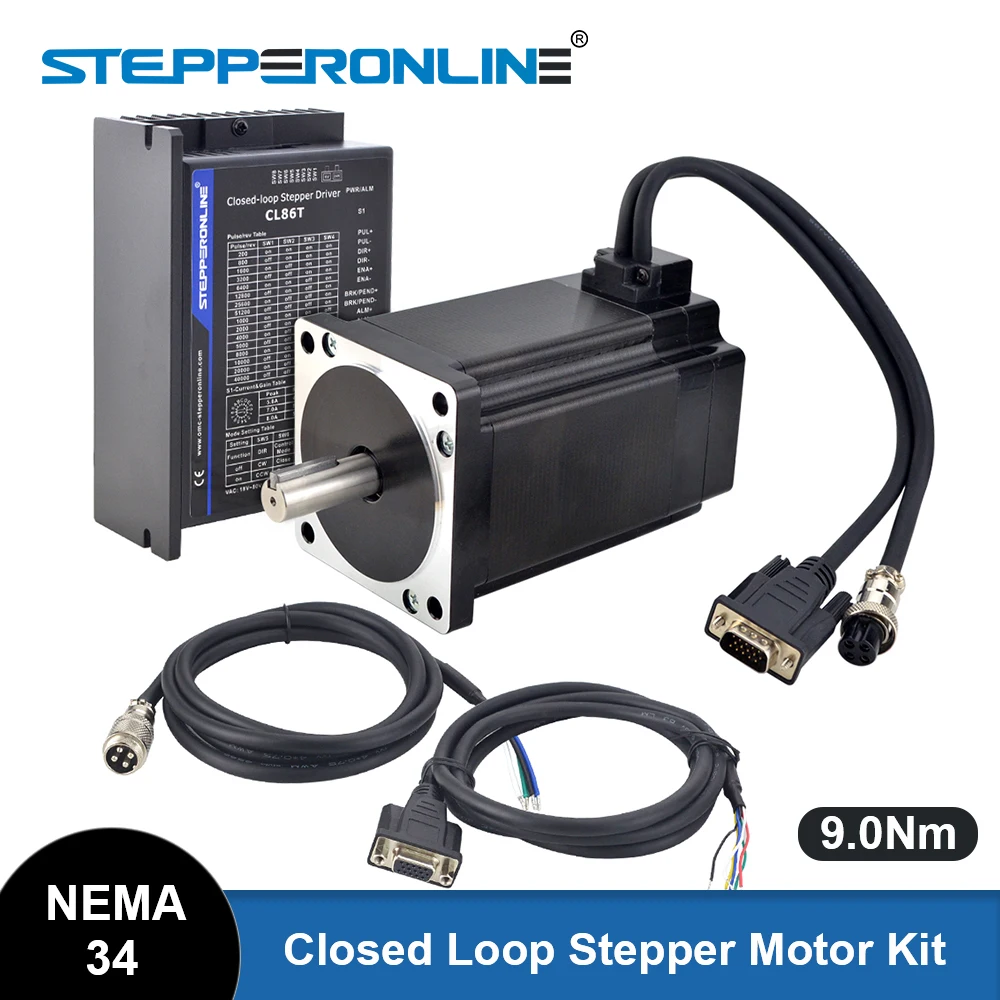 stepperonline nema 34 fechado stepper motor kit 9nm 6a e servo driver cl86t com pcs 17m cabos 01