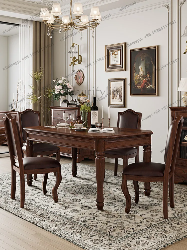 American retro all-solid wood rectangular dining table and chair combination home country simple