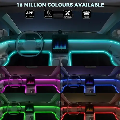 Imagen 2 del producto Luces de alambre EL flexibles con Control por aplicación, tira de luces de ambiente, lámparas decorativas, tira Led RGB de neón para Interior de coche de 12V