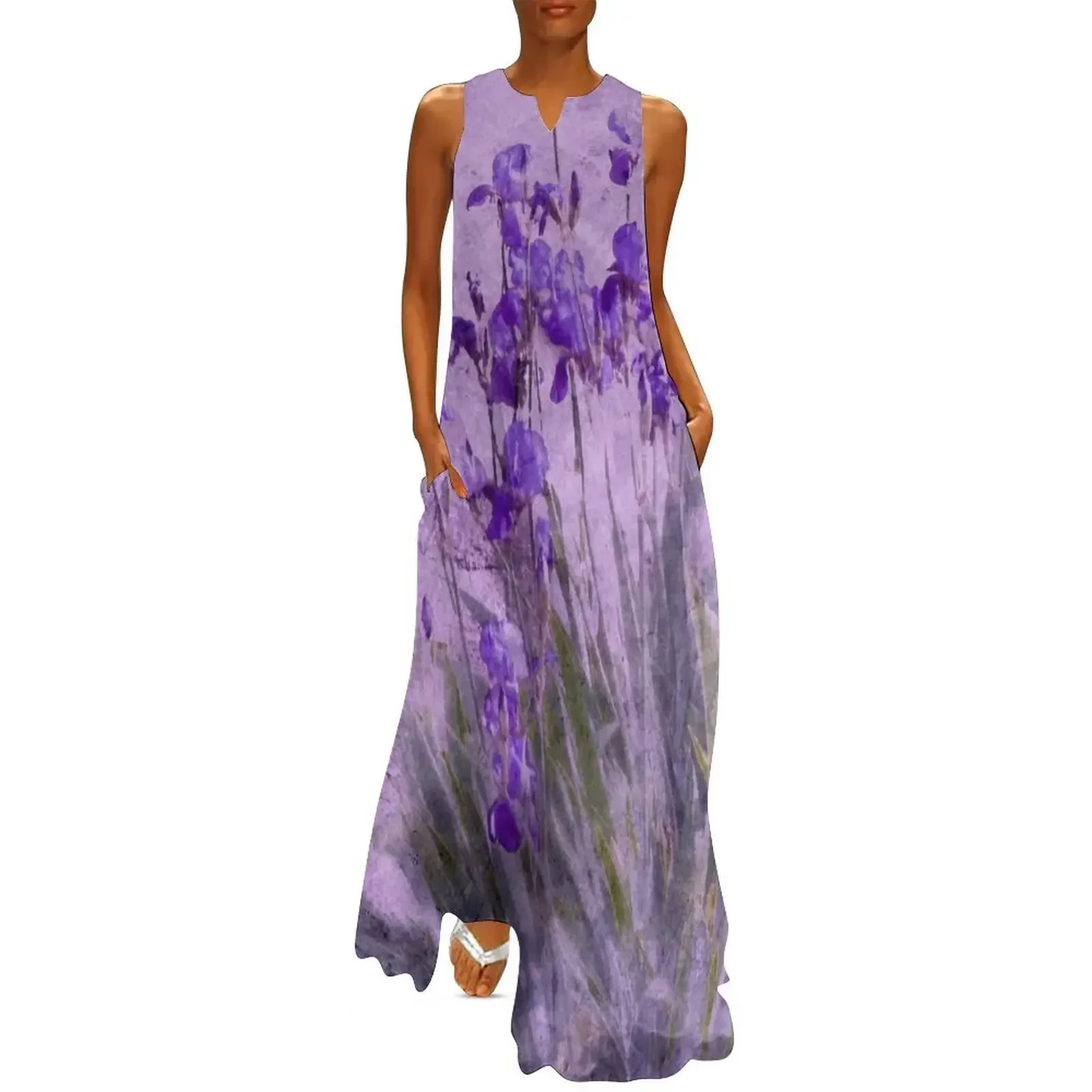 

Purple Irises Long Dress Female dress chic and elegant woman dress women formal occasion dresses Women's