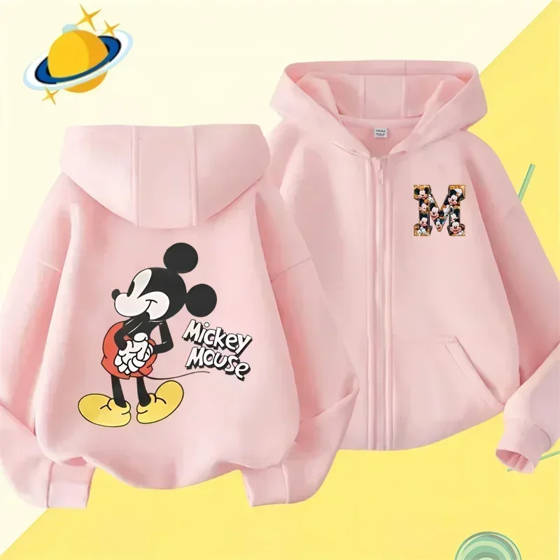 Mickey Mouse Mickey Minnie Kids zipper hoodie Cartoon Print Disney Fall/Winter Long sleeved sweatshirt Casual boys Girls Kawaii