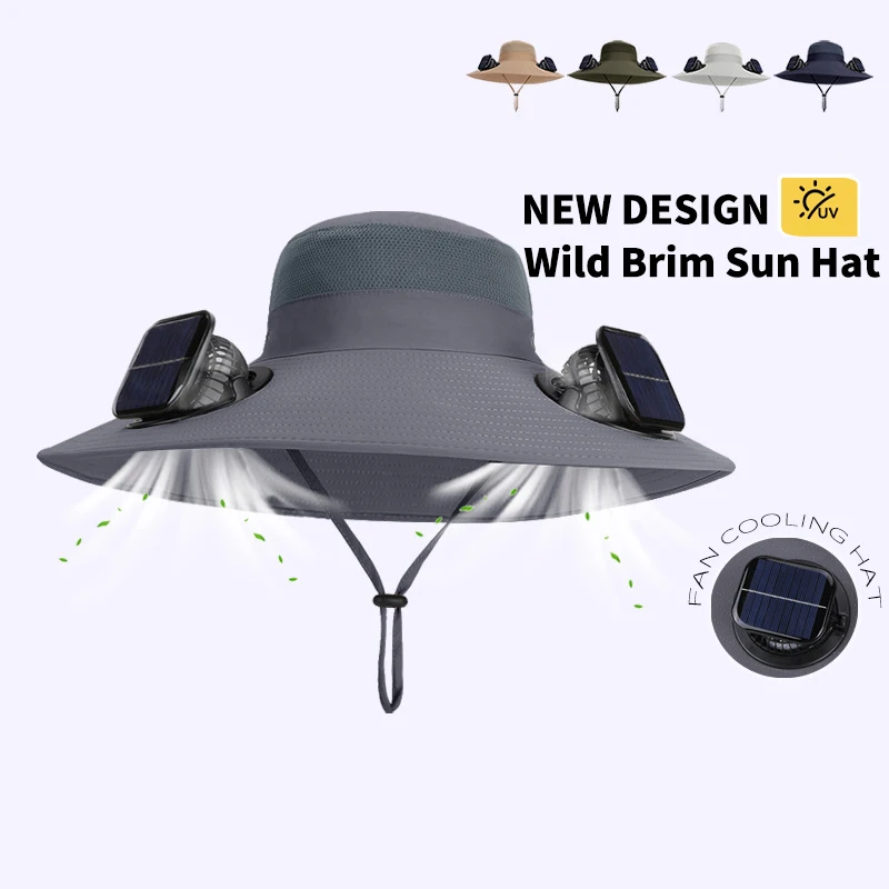 

Dual Solar Fan Sun Hat Waterproof Quick-Dry Breathable Wide Brim UPF50+ UV Protection Outdoor Camping Fishing Hiking Cooling Cap