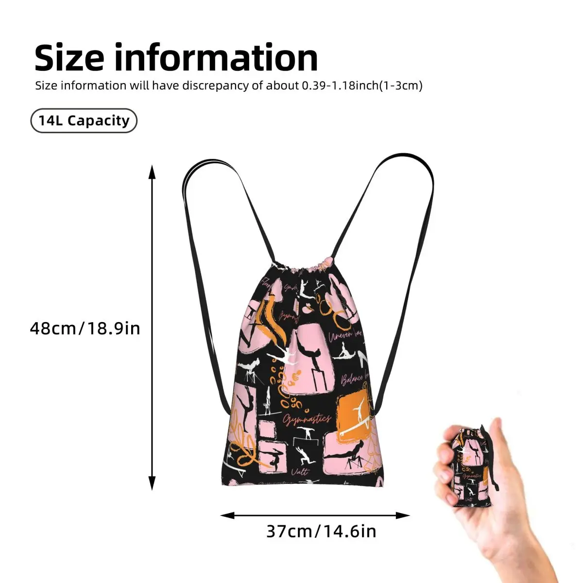 Artistic Gymnastics Print Drawstring Backpack Sports Gym Bag Lightweight Foldable Storage Drawstring Bag for Men Women