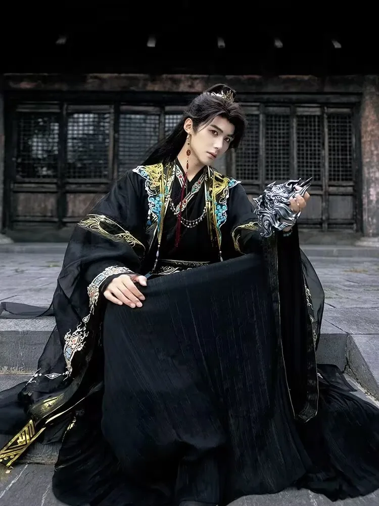 Ukuran Besar 5XL Hanfu Pria Cina Kuno Tradisional Hitam Hanfu Kostum Halloween Cosplay Kostum Hanfu Cocok untuk Wanita Plus Ukuran