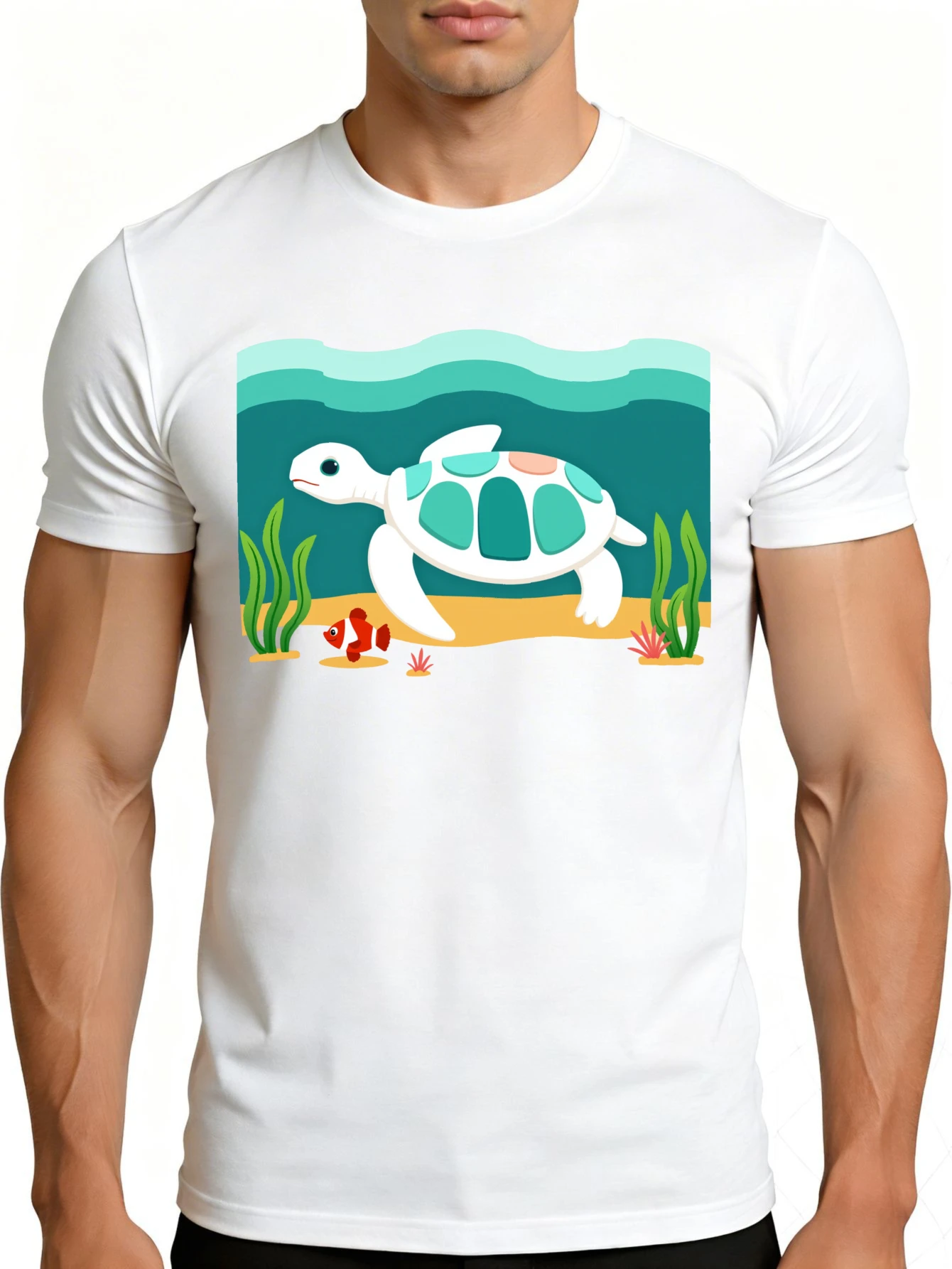 Men's Graphic T-Shirt - Breathable, Soft, Lightweight - Sea Turtle Underwater Scene - Vintage Fun Pattern Casual Short Sleeve Summer Top, Gift for Him