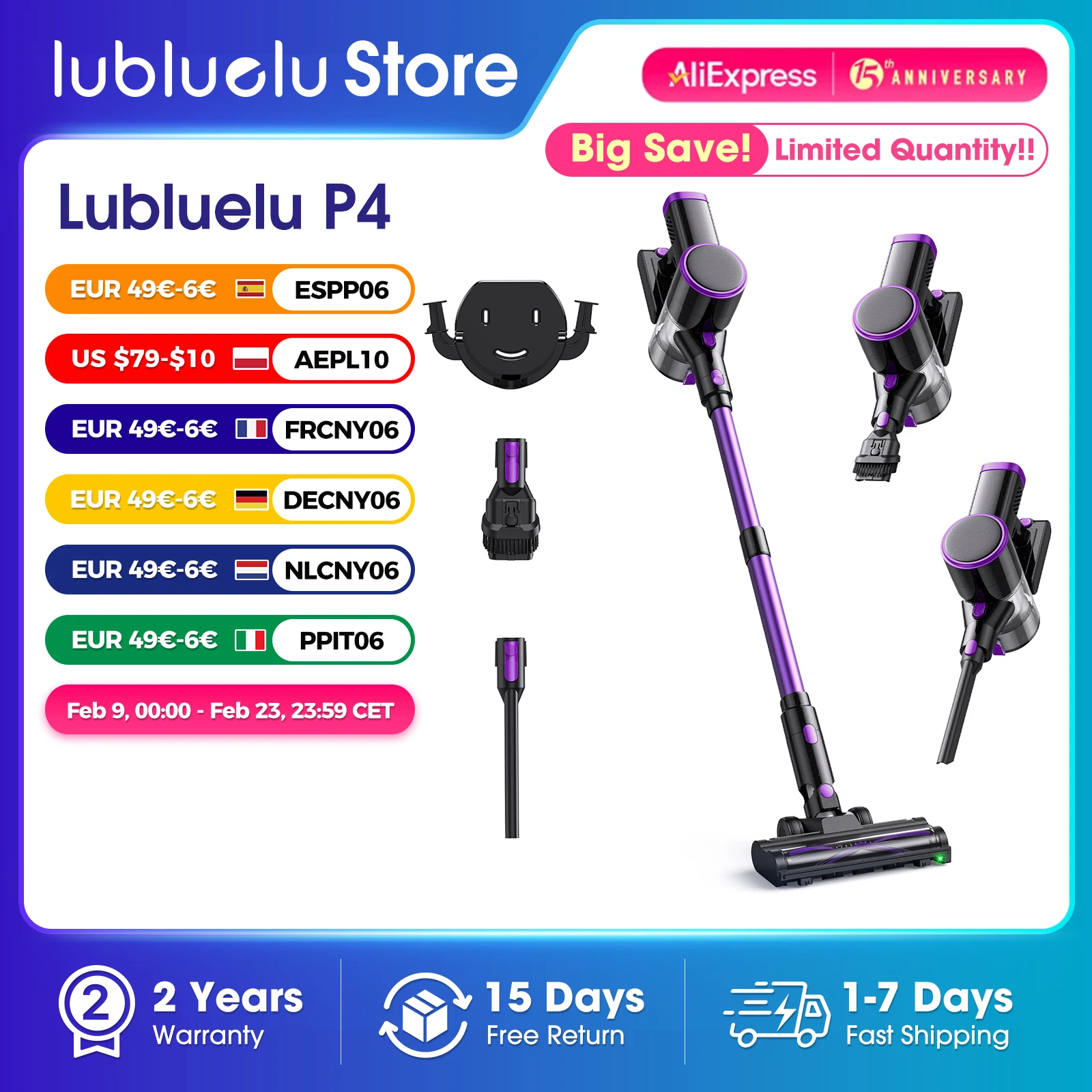 Lubluelu P4 Akku-Staubsauger, 36 kPa Saugleistung, 40 Minuten Laufzeit, selbststehend, grüne LED, für Hartböden, Teppiche, Haustiere