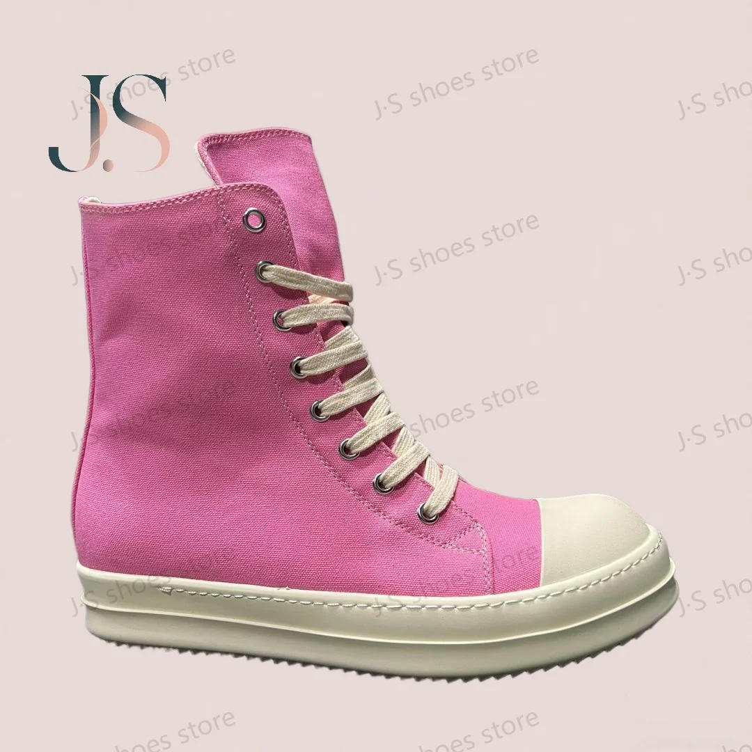 

Ro Luxury Pink Canvas High Top Shoes Luxury Design Sneaker Men Shoe Zipper Women Ankle Boot Casual Sneakers Boots