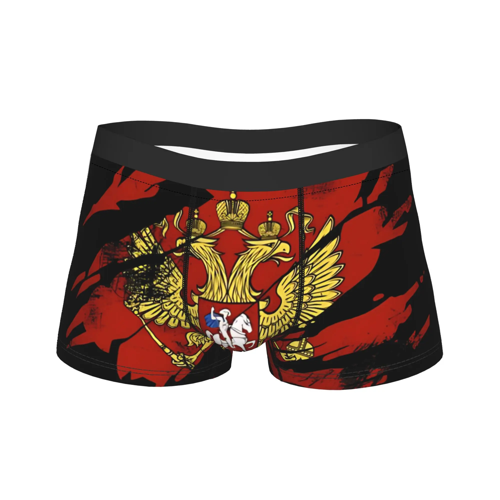 Scratch Torn Texture Russian Double-Headed Eagle Emblem Underwear  Male Underpants Breathable Trunk Boxer Brief Plus Size 2XL