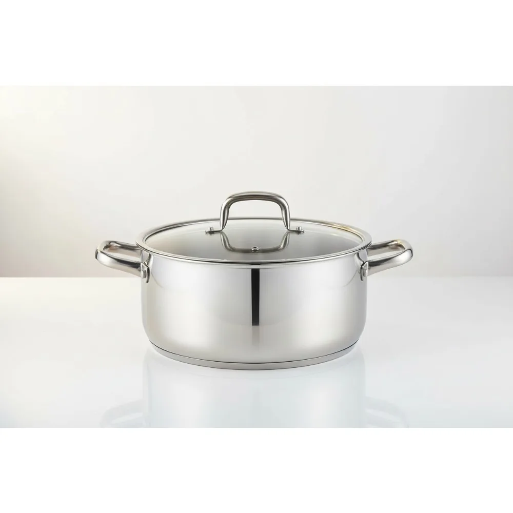 

7 Quart Stainless Steel Stockpot with Glass Lid - Tri-Ply Clad Dutch Oven for Induction Cooking, Perfect for Family Meals
