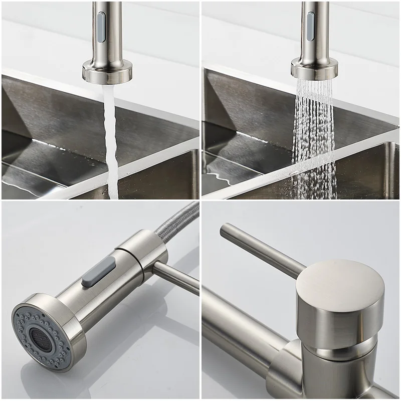 ROVATE Commercial Kitchen Faucet with Pull Down Sprayer, Single Handle Spring Kitchen Sink Faucet Brushed Nickel