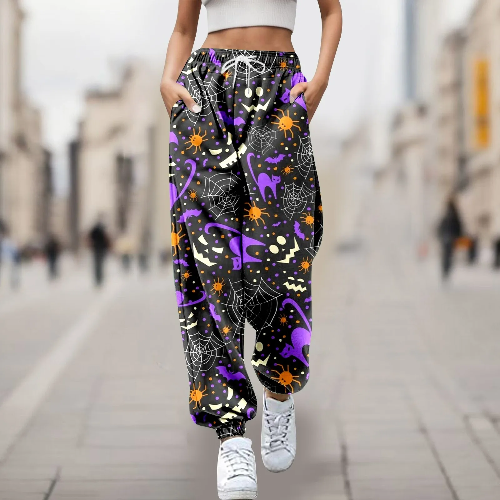 

Женские модные брюки, леггинсы с принтом на Хэллоуин, спортивная одежда большого размера, брюки для женщин, повседневные льняные брюки для женщин, размеры
