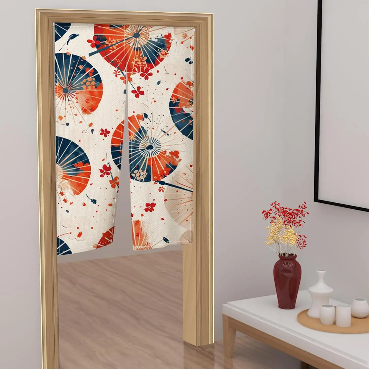 Japanese Doorway Curtain  Red and Blue Umbrella Printed Door Hanging Japanese Tradition Painting Window Treatment Bedroom
