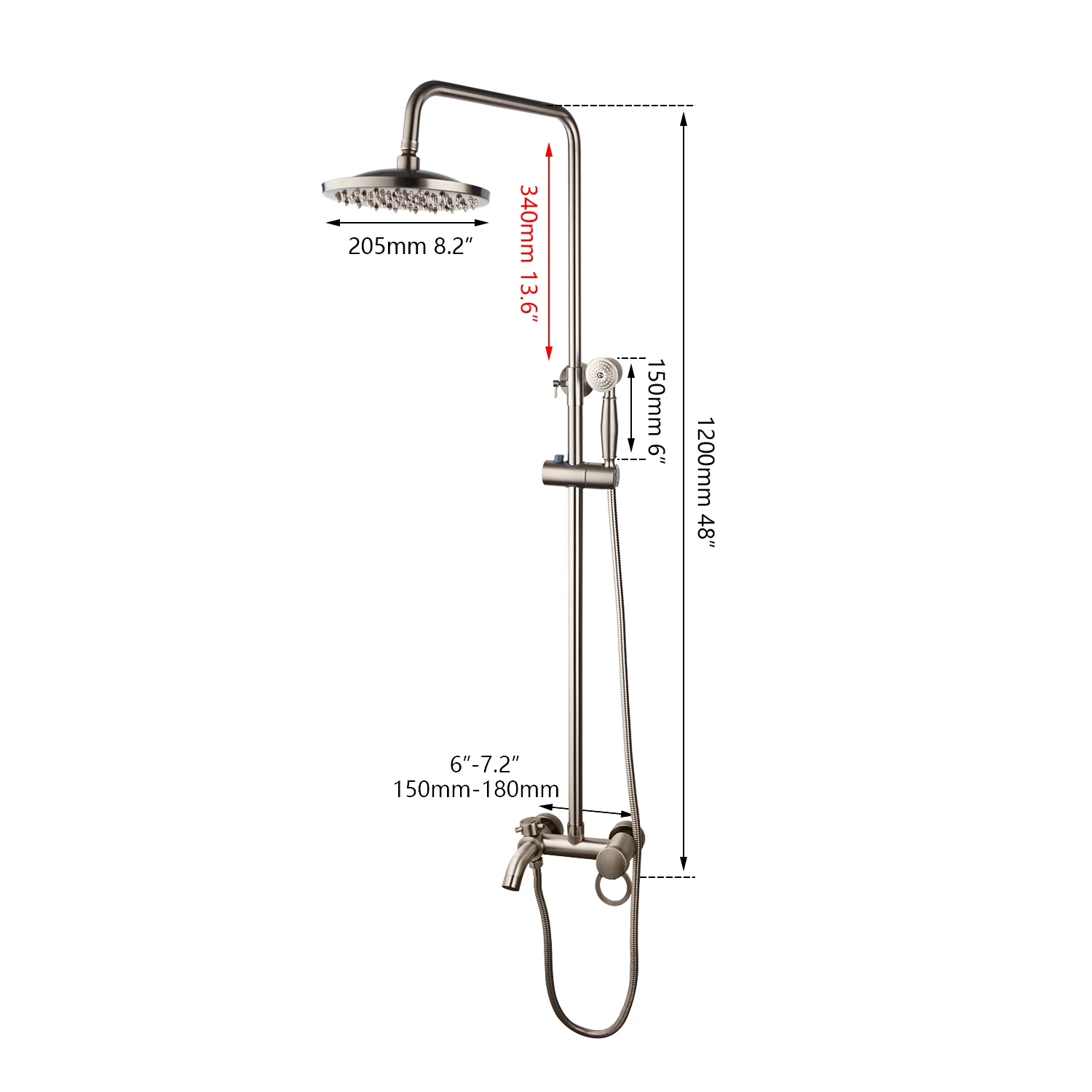 JIENI 8 بوصة النيكل نحى دش صنبور 3 طرق الحائط المطر حوض الاستحمام دش رئيس يده رذاذ الحمام خلاط دش مجموعة