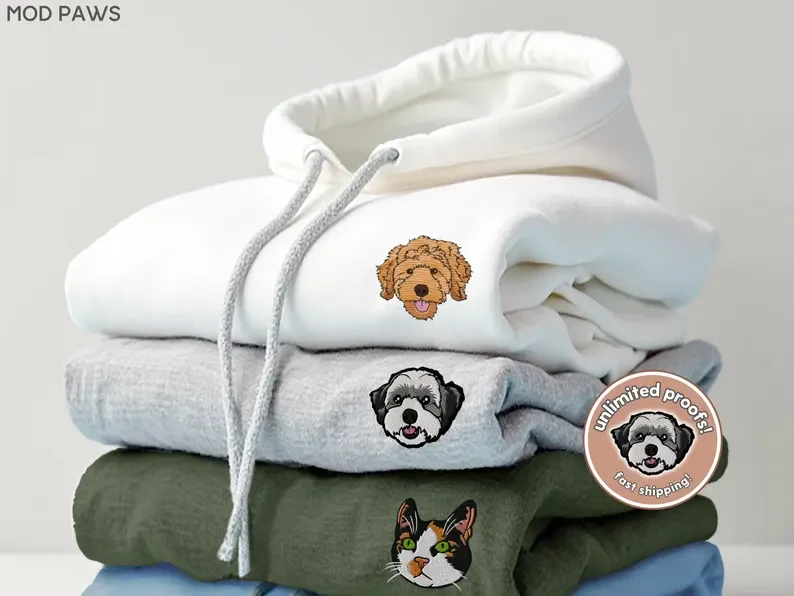 Custom EMBROIDERED Pet Hoodie Using Pet Photo + Name Custom Dog Hoodie Personalized Dog Hoody Custom Dog Custom Pet Hooded