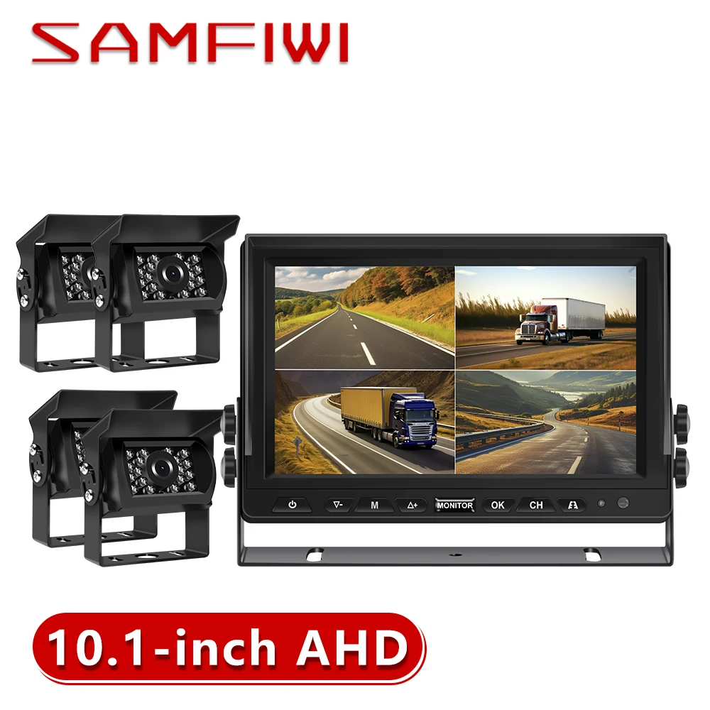 

10 inch AHD 4ch Recorder DVR Car Monitor Vehicle Truck Night Vision Rear View Camera Security Surveillance Split Screen Quad