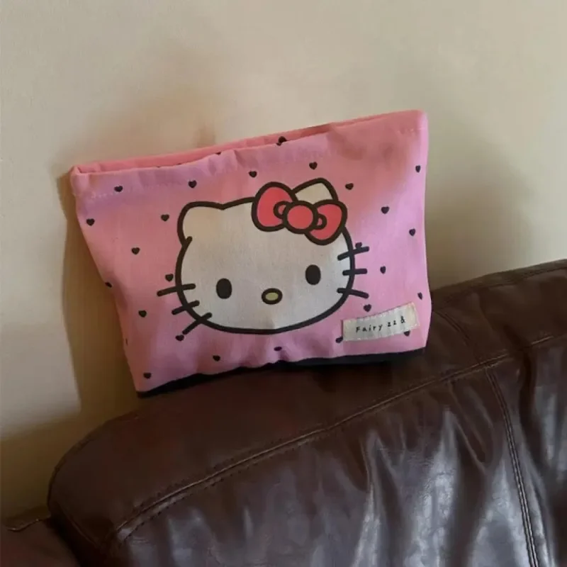 Sanrio Hello Kitty Pink Sweetheart Cosmetic Bag Cute Kitty Cat Portable Canvas Travel Sundries Storage Bag Large Coin Purse