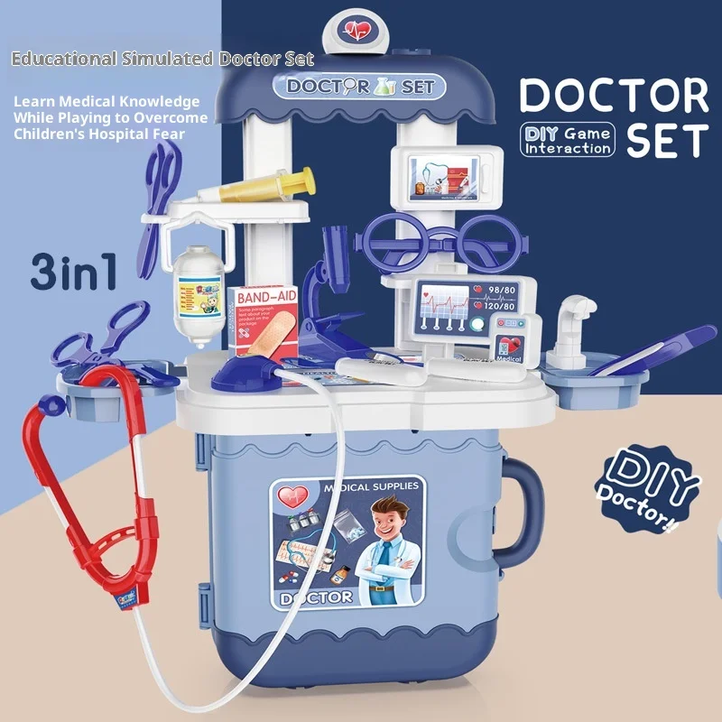 Generic  3 In 1 DIY Doctor Station Play Set With Stethoscope Medical Tools Pretend Play Early Education Toy For Toddlers view 2
