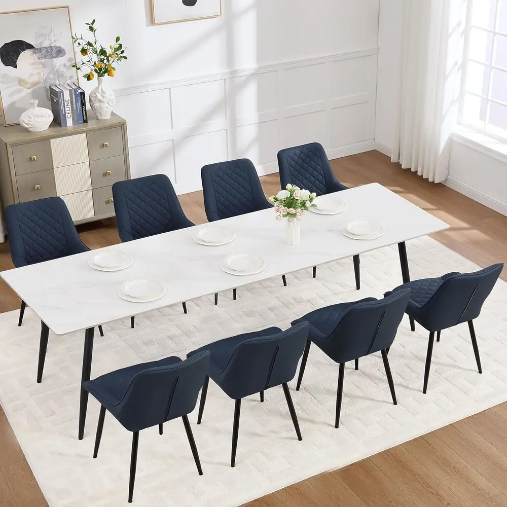 

Set of 8 Ergonomic Dining Chairs with Plush Cushions, Faux Leather Upholstery, Adjustable Metal Legs for Kitchen or Dining Room,