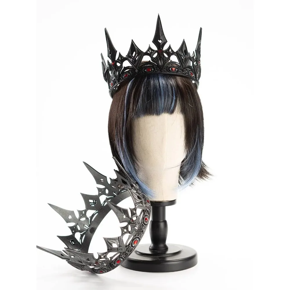 Gothic Black Crown Tiara Vintage Metal Headpiece Dark Queen Cosplay Accessories Halloween Masquerade Party Hair Jewelry