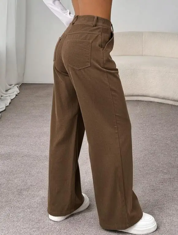 Pantalones de pierna recta de pana de cintura alta de Color sólido de otoño para mujer pantalones de pierna recta de Color sólido ajustados versátiles informales