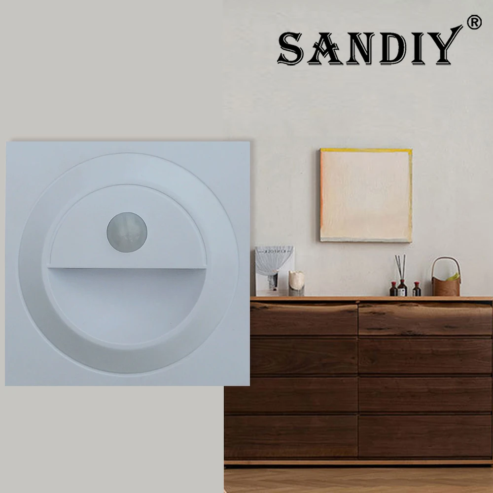 Embedded Step Light Motion Sensor Staircase Lighting fit EU Round 60mm Box Pir Footlights Indoor Wall Lamp Closet Corridor 220v