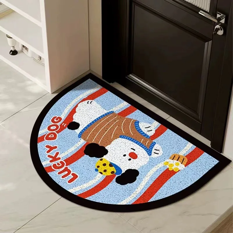 Cute Puppy Entrance Doormat Anti-slip PVC Floor Mats Semi-circular Entry Porch Hallway Entryway Home Decor Dust Removal Carpet