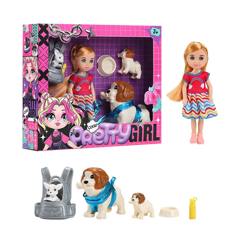 14cm Cute Mini Little Princess Doll Pet Dog Occupation Tamer Set Girls Play House Toys Scene DIY Dress Up Doll Birthday Gifts
