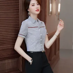 Polo feminino com contraste listrado, blusa de verão, manga curta, gola polo, fina, combina com tudo, plus size, blusa de escritório, roupas femininas elegantes, moda