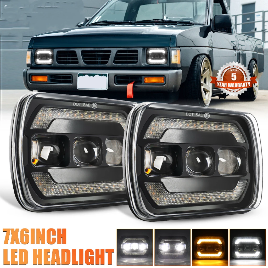 Braveway Fari a LED quadrati da 7x6 pollici Luce di guida Fendinebbia a LED Indicatore di direzione ambra 12V 24V Fascio Hi/lo per SUV Offroad