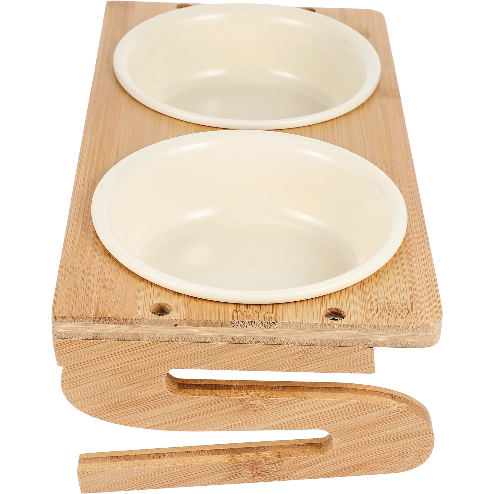 

Ceramic Cat Bowl Pet Feeding Bowls Smooth Elevated Wood Stand Bite Resistant Easy Unique Shape Contemporary Design