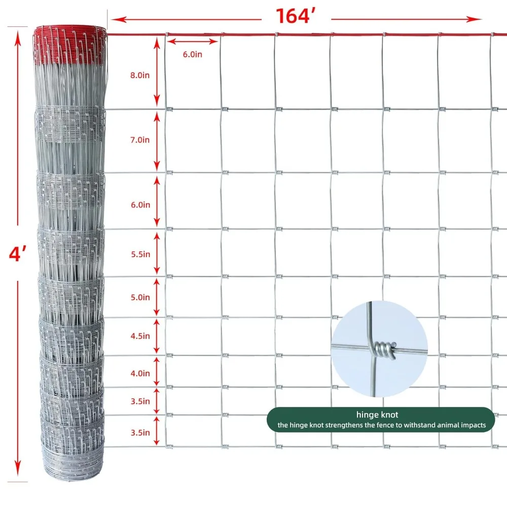 

Farm Fence 4x164FT, 12 Gauge Galvanized Wire, Durable Woven Fencing for Cattle, Goats, Sheep & Hog