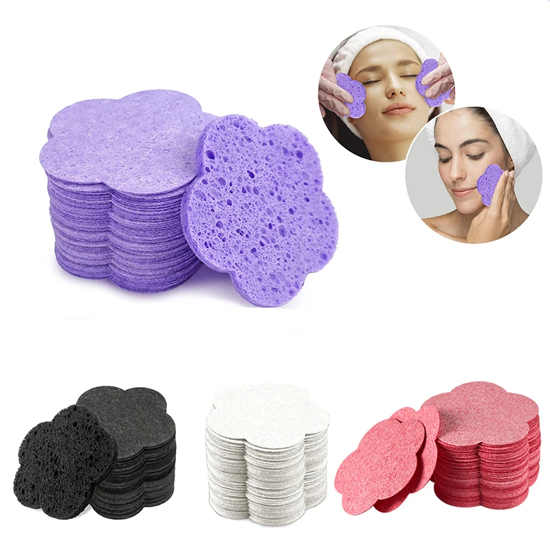 10pcs Estheticians Compressed Cosmetic Heart/Flower Shaped Cleansing Water Absorption Wood Pulp Pads Puff Facial Sponges Washing