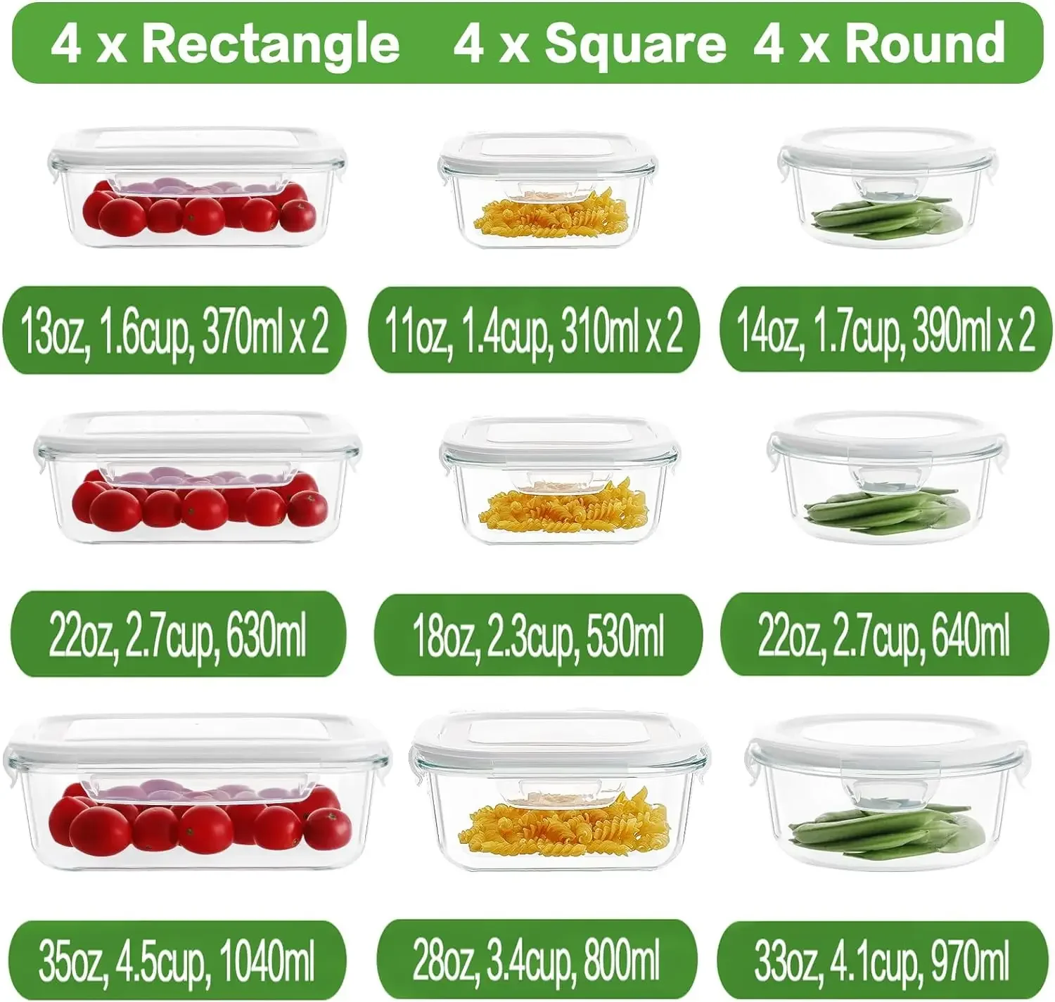 12 Sets Glass Food Storage Containers with Lids, Meal Prep Containers, Airtight Bento Boxes, BPA Free & Leak Proof